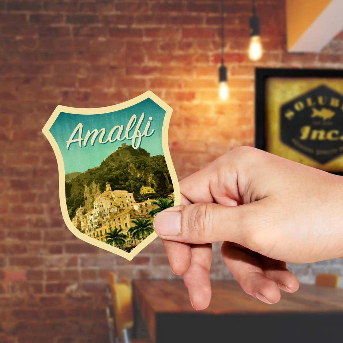 Amalfi Coast Italy Travel Sticker: Vintage Suitcase Decal