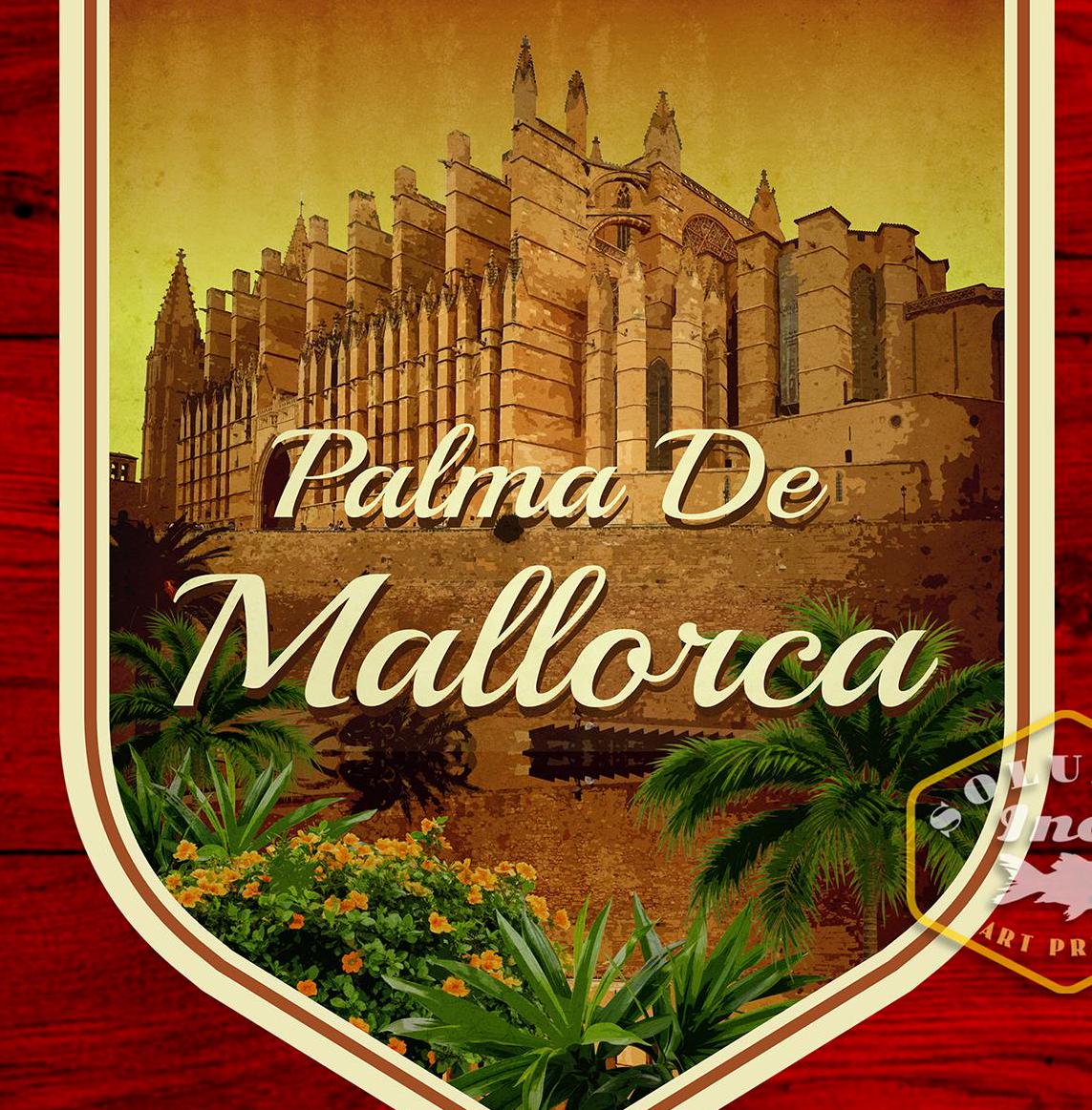 Palma De Mallorca Travel Sticker: Vintage Suitcase Decal