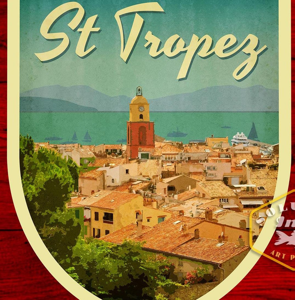 St Tropez France Travel Sticker: Vintage Suitcase Decal