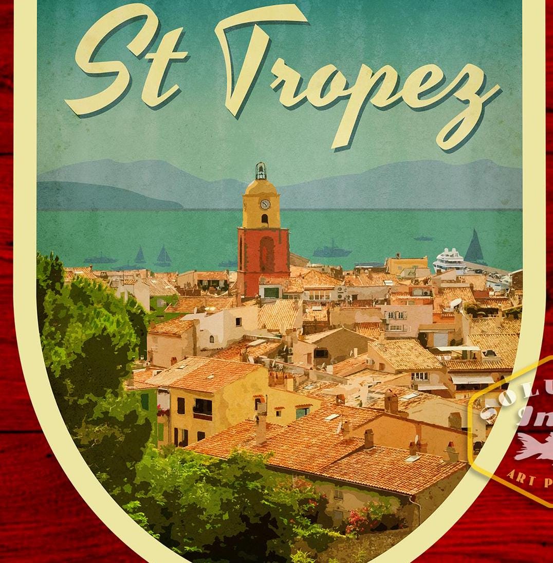 St Tropez France Travel Sticker: Vintage Suitcase Decal