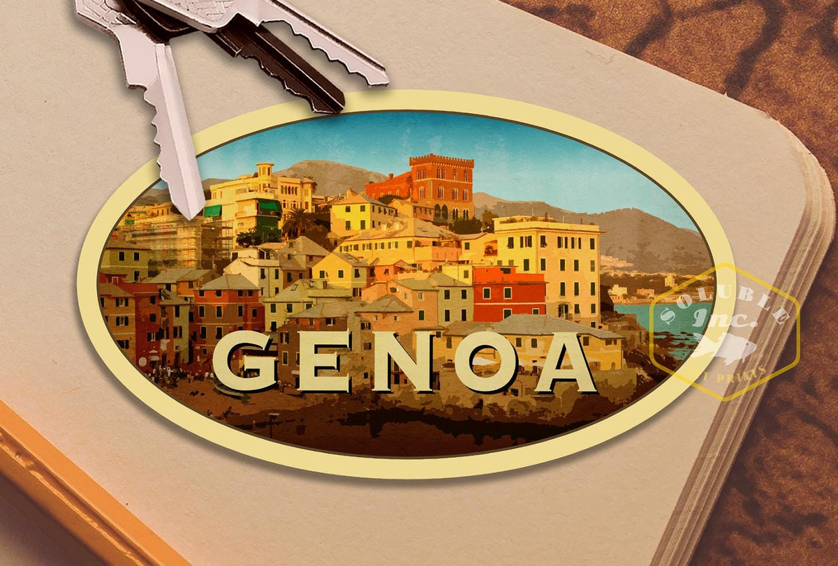 Genoa Italy Travel Sticker: Vintage Suitcase Luggage Decal