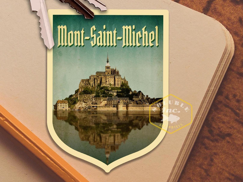 Mont-Saint-Michel France Travel Sticker: Vintage Suitcase Decal