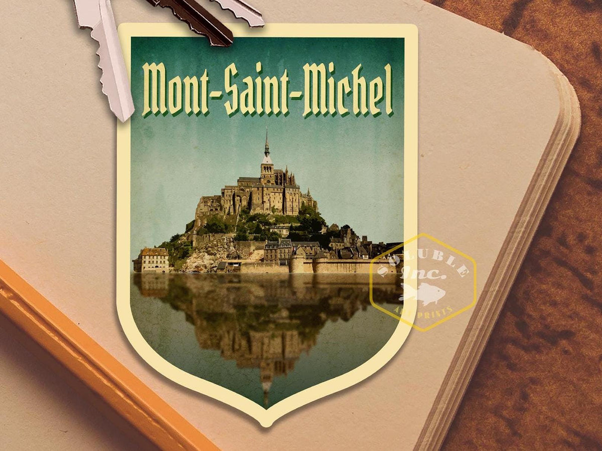 Mont-Saint-Michel France Travel Sticker: Vintage Suitcase Decal