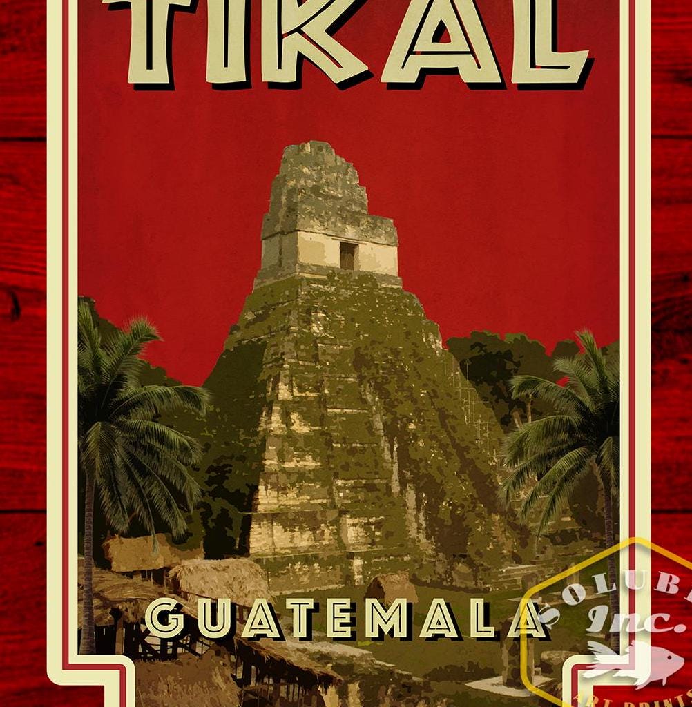 Tikal, Guatemala travel sticker, vintage style decal for suitcase, luggage, laptop or water bottle