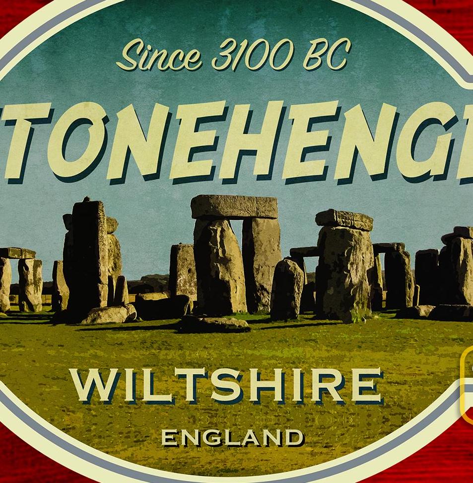 Stonehenge England Travel Sticker: Vintage Suitcase Decal