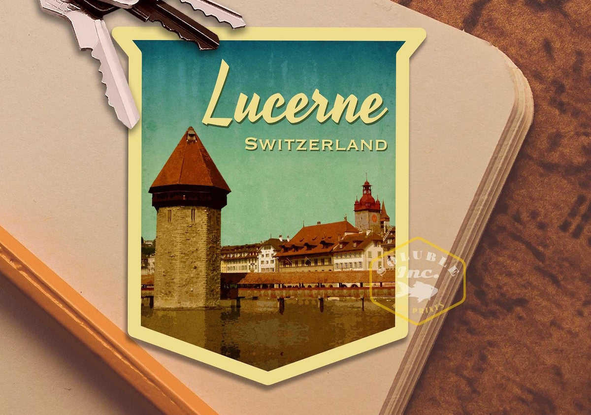 Lucerne Switzerland Travel Sticker: Vintage Suitcase Decal