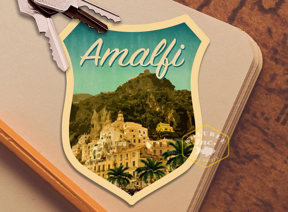 Amalfi Coast Italy Travel Sticker: Vintage Suitcase Decal