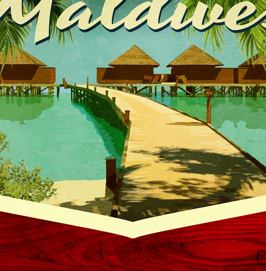 Maldives travel sticker, vintage style decal for suitcase, luggage, laptop or water bottle