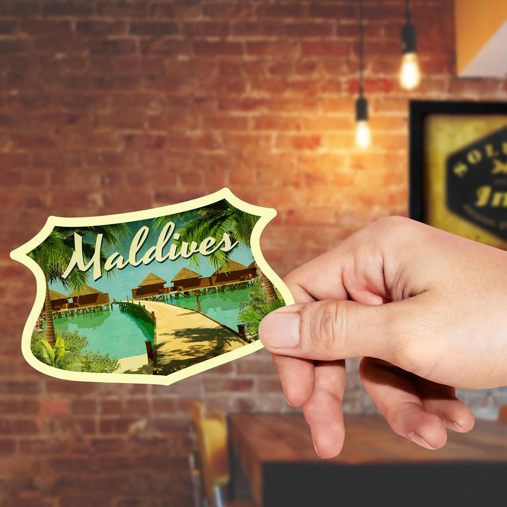 Maldives travel sticker, vintage style decal for suitcase, luggage, laptop or water bottle