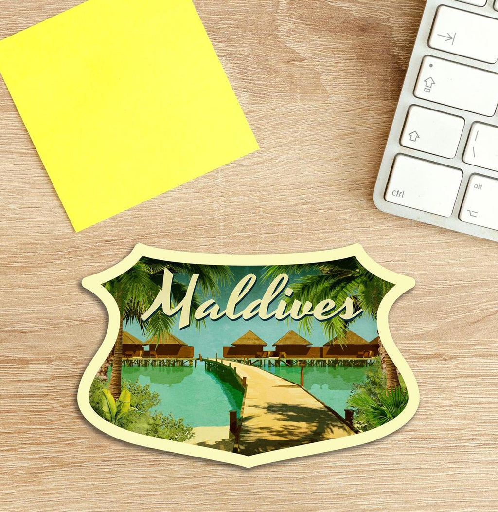 Maldives travel sticker, vintage style decal for suitcase, luggage, laptop or water bottle