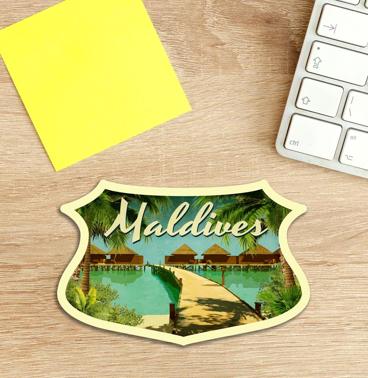 Maldives travel sticker, vintage style decal for suitcase, luggage, laptop or water bottle