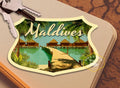 Maldives travel sticker, vintage style decal for suitcase, luggage, laptop or water bottle