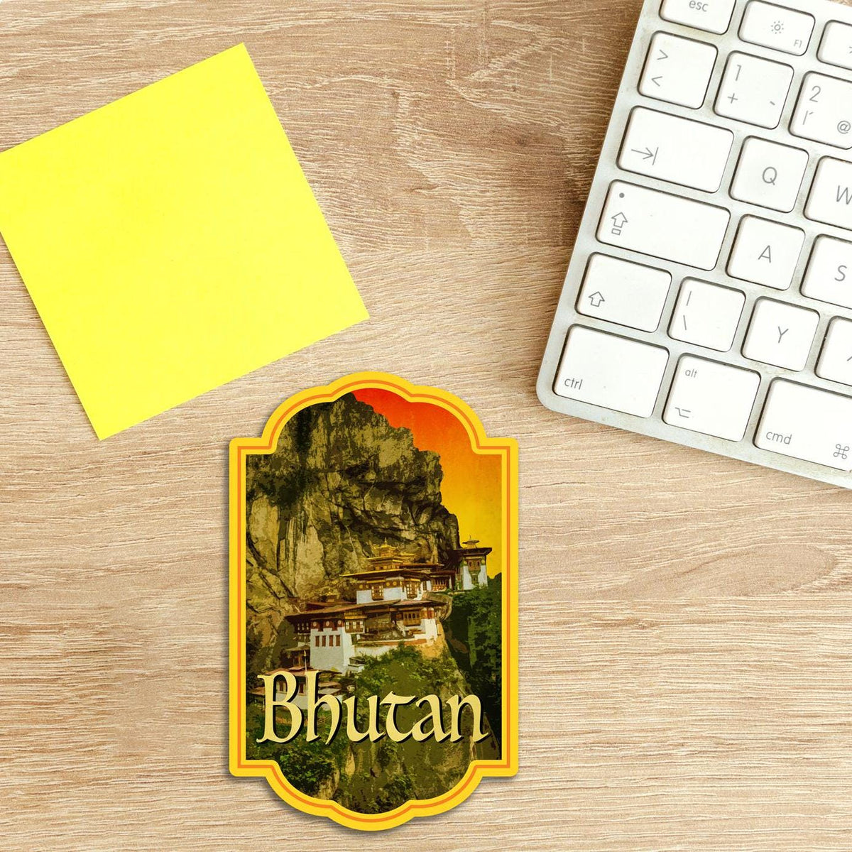 Bhutan travel sticker, vintage style decal for suitcase, luggage, laptop or water bottle