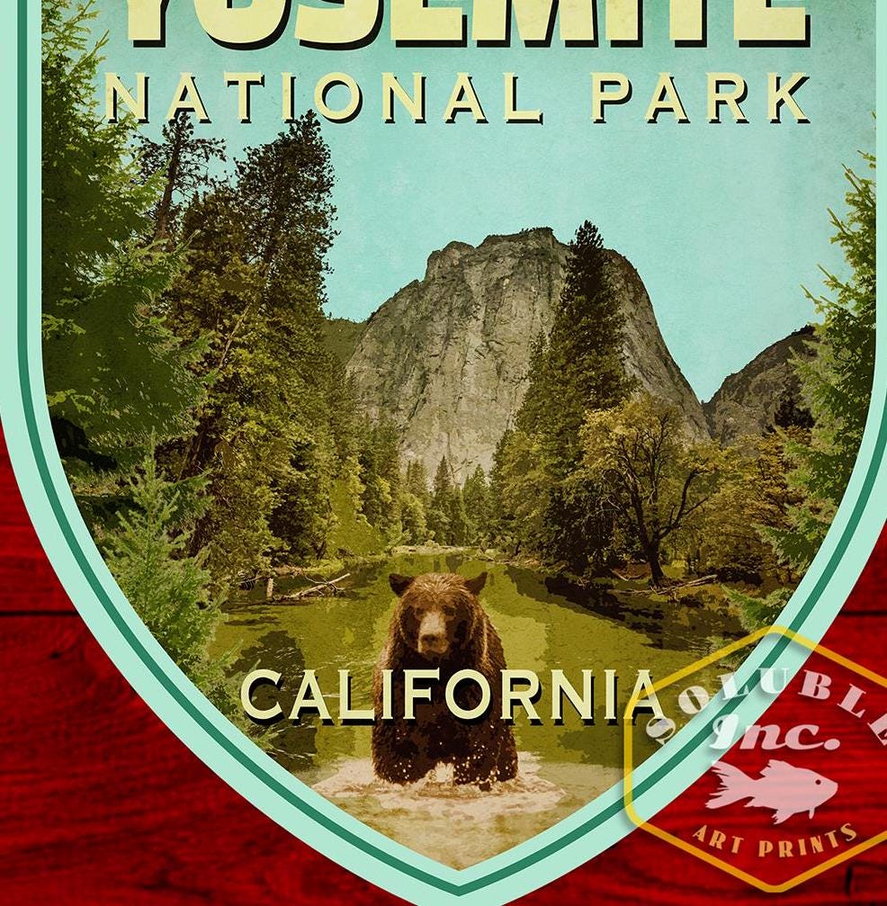 Yosemite Travel Sticker: Vintage California Suitcase Decal