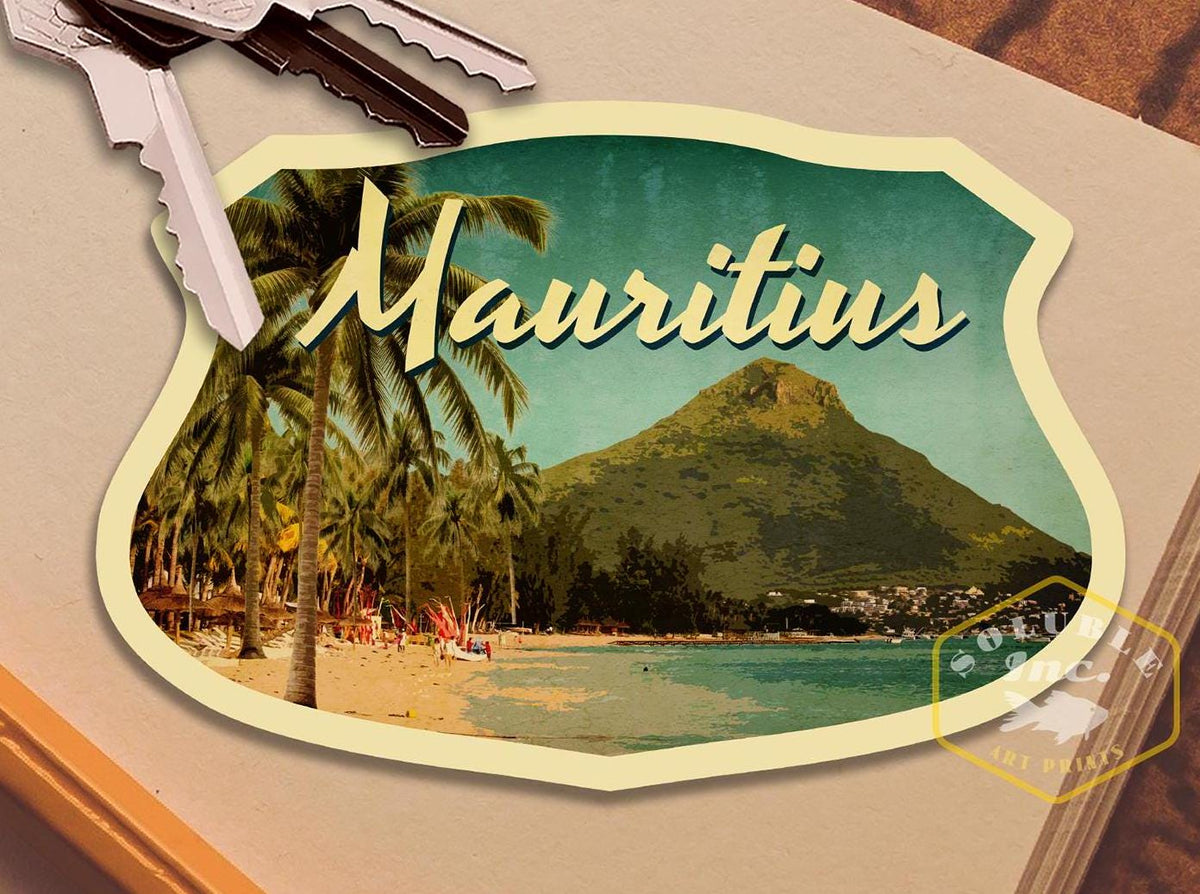 Mauritius travel sticker, vintage style decal for suitcase, luggage, laptop or water bottle