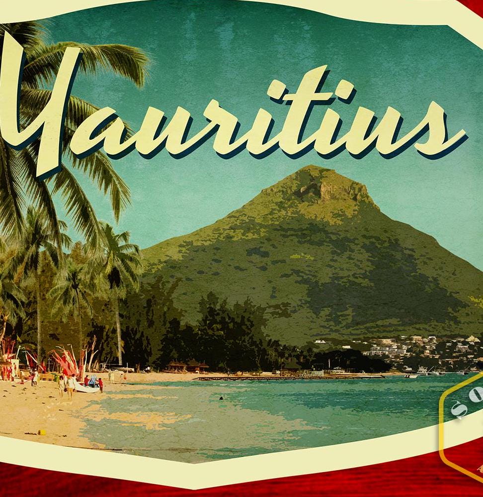 Mauritius travel sticker, vintage style decal for suitcase, luggage, laptop or water bottle