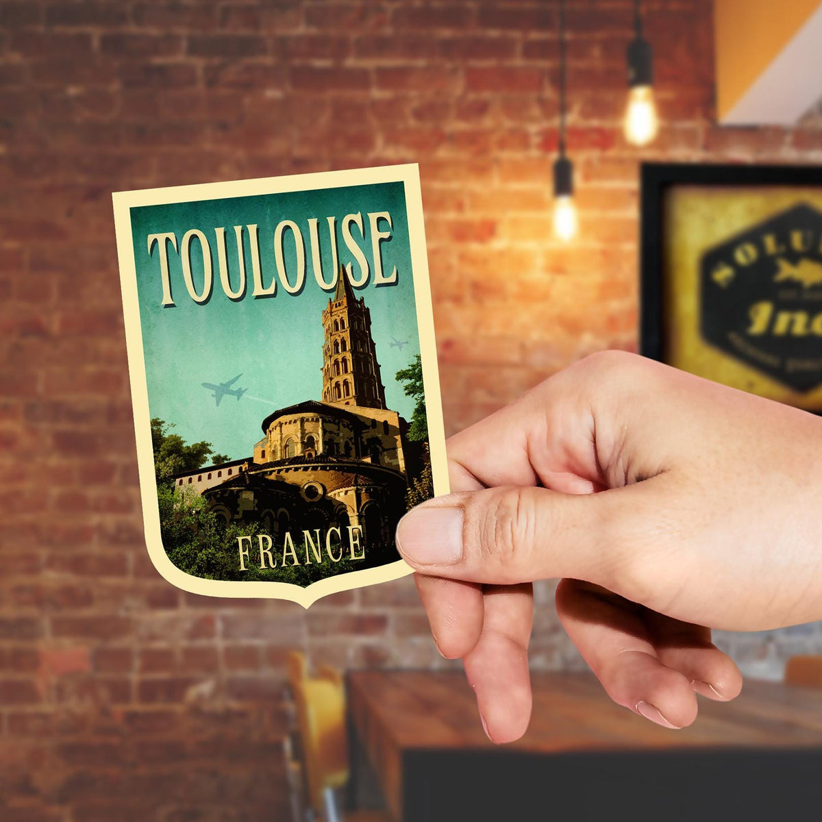 Toulouse France Travel Sticker: Vintage Suitcase Luggage Decal