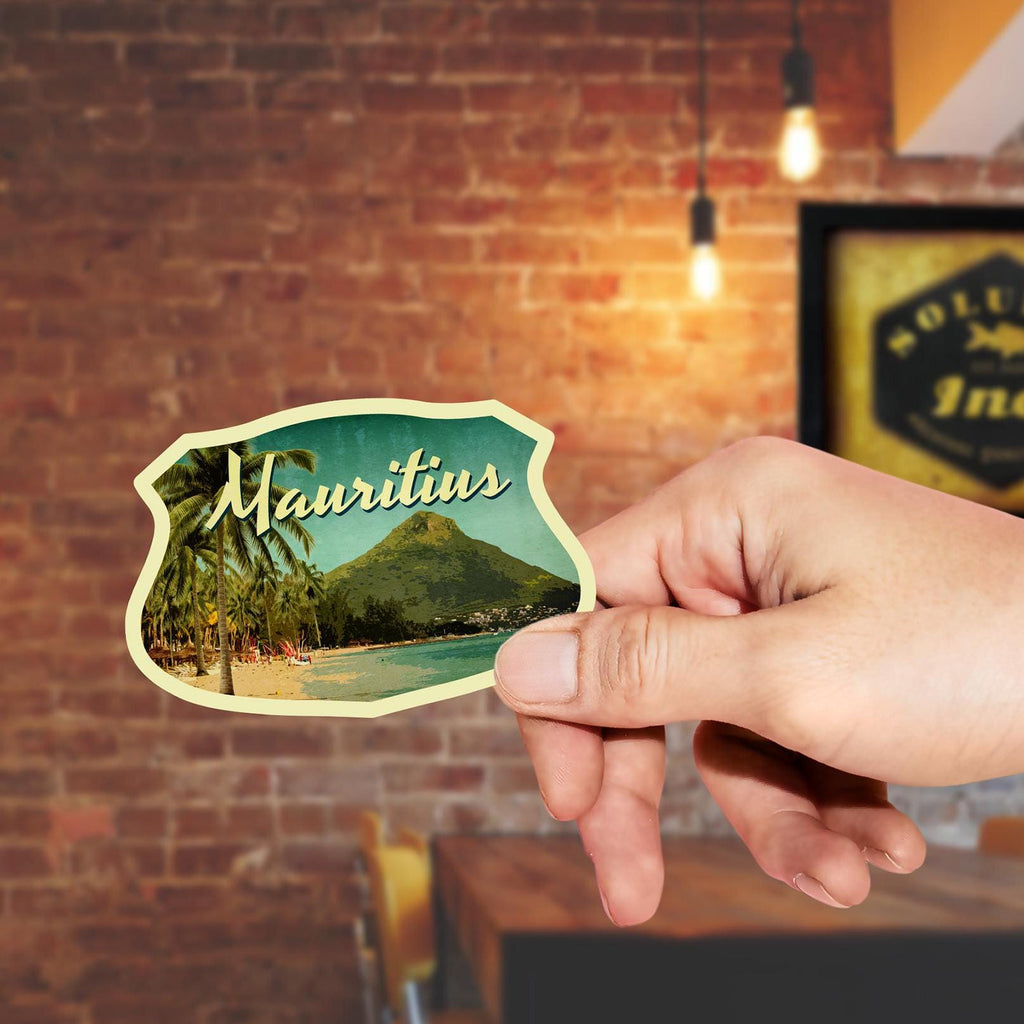 Mauritius travel sticker, vintage style decal for suitcase, luggage, laptop or water bottle