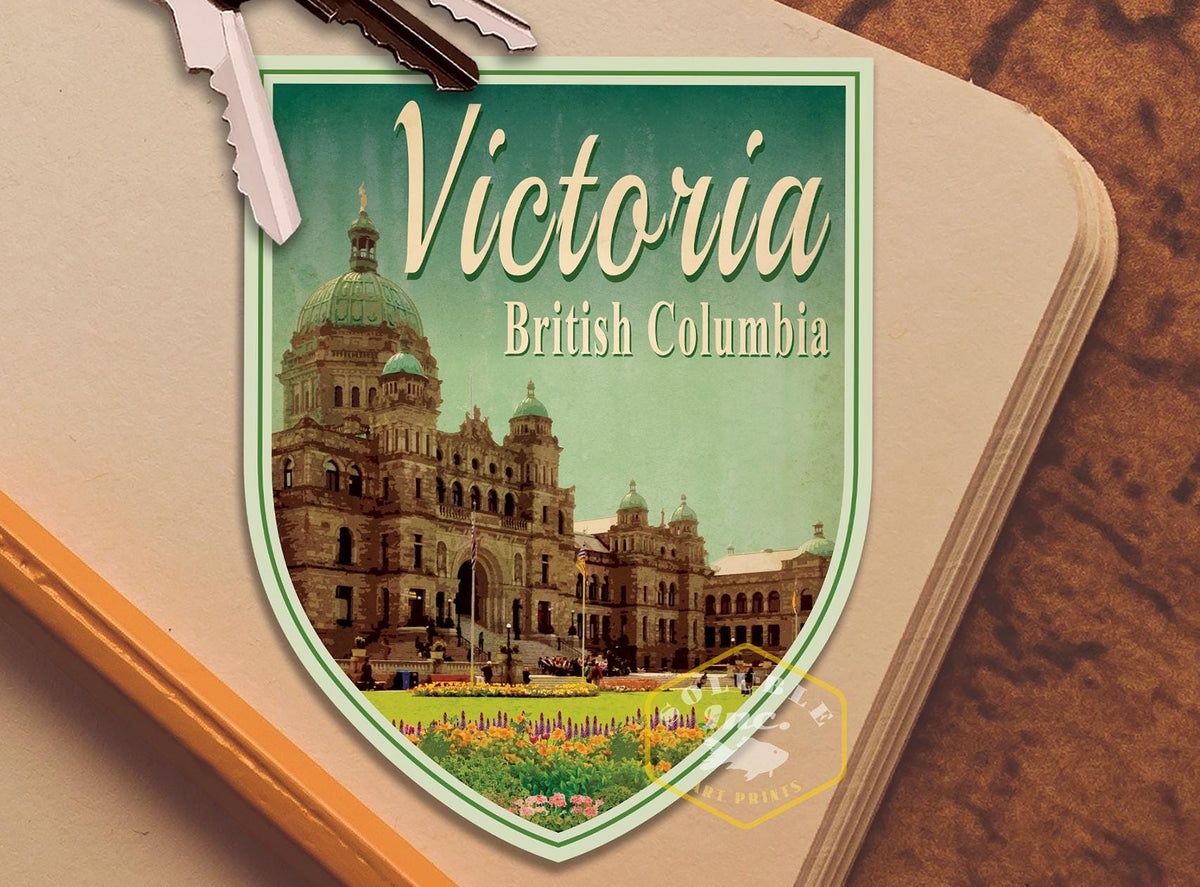 Victoria British Columbia Travel Sticker: Vintage Suitcase Decal