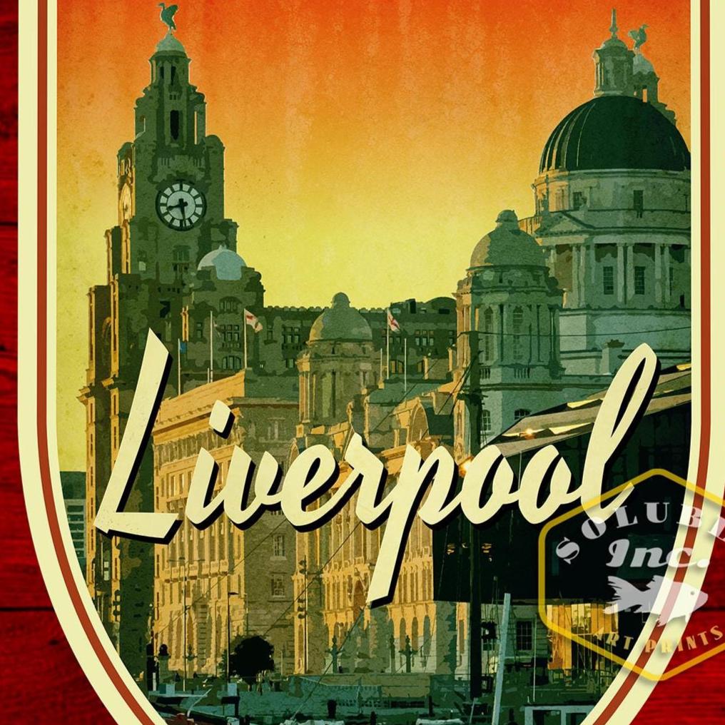 Liverpool Travel Sticker: Vintage style England Luggage Decal