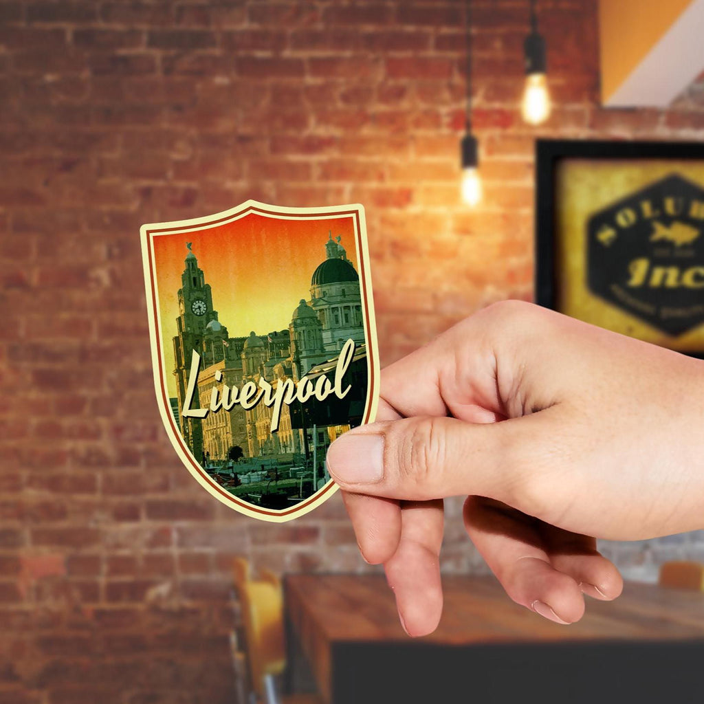 Liverpool Travel Sticker: Vintage style England Luggage Decal