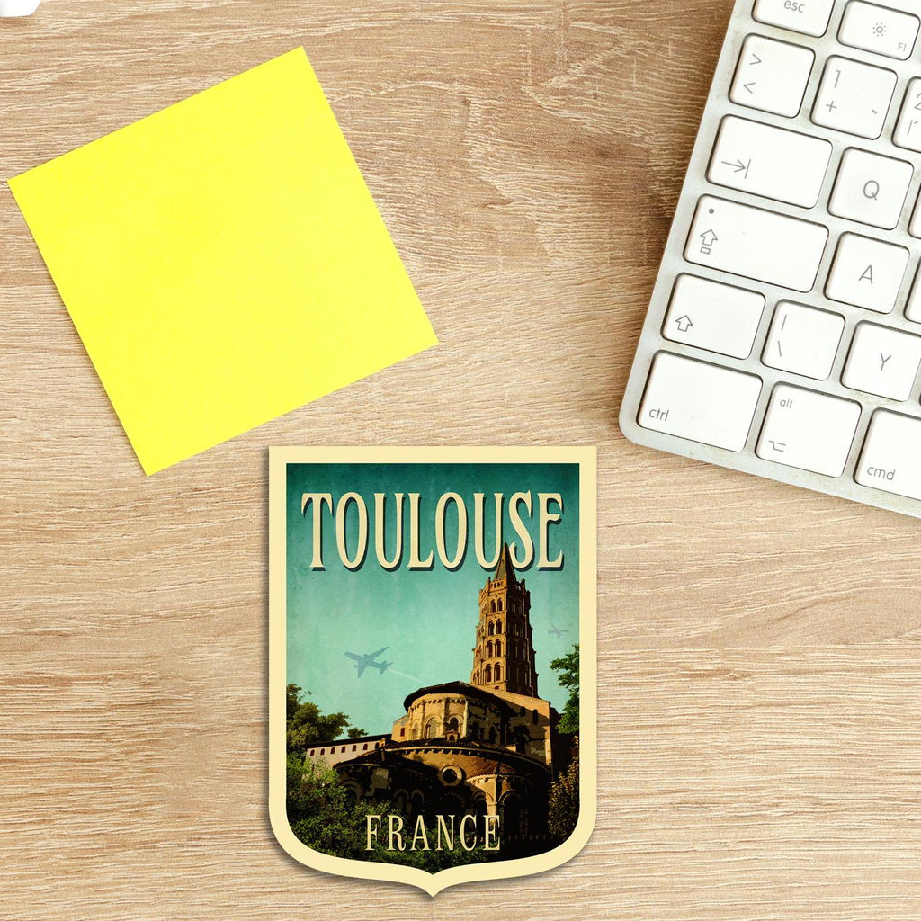 Toulouse France Travel Sticker: Vintage Suitcase Luggage Decal