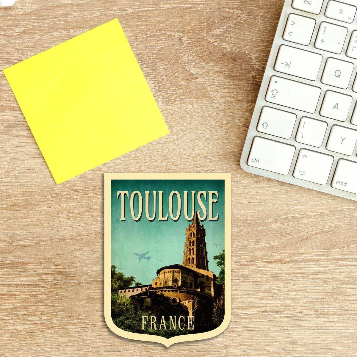 Toulouse France Travel Sticker: Vintage Suitcase Luggage Decal