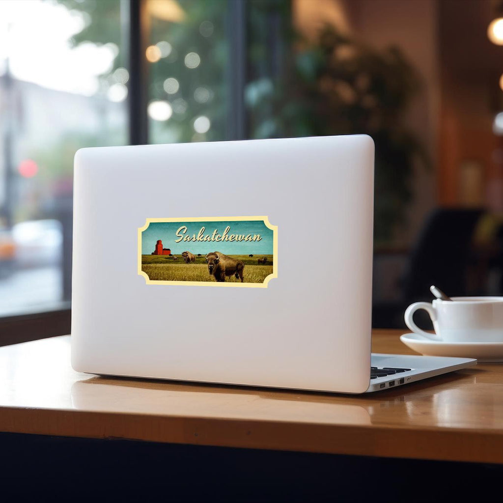 Saskatchewan Canada travel sticker, vintage style decal for suitcase, luggage, laptop or water bottle