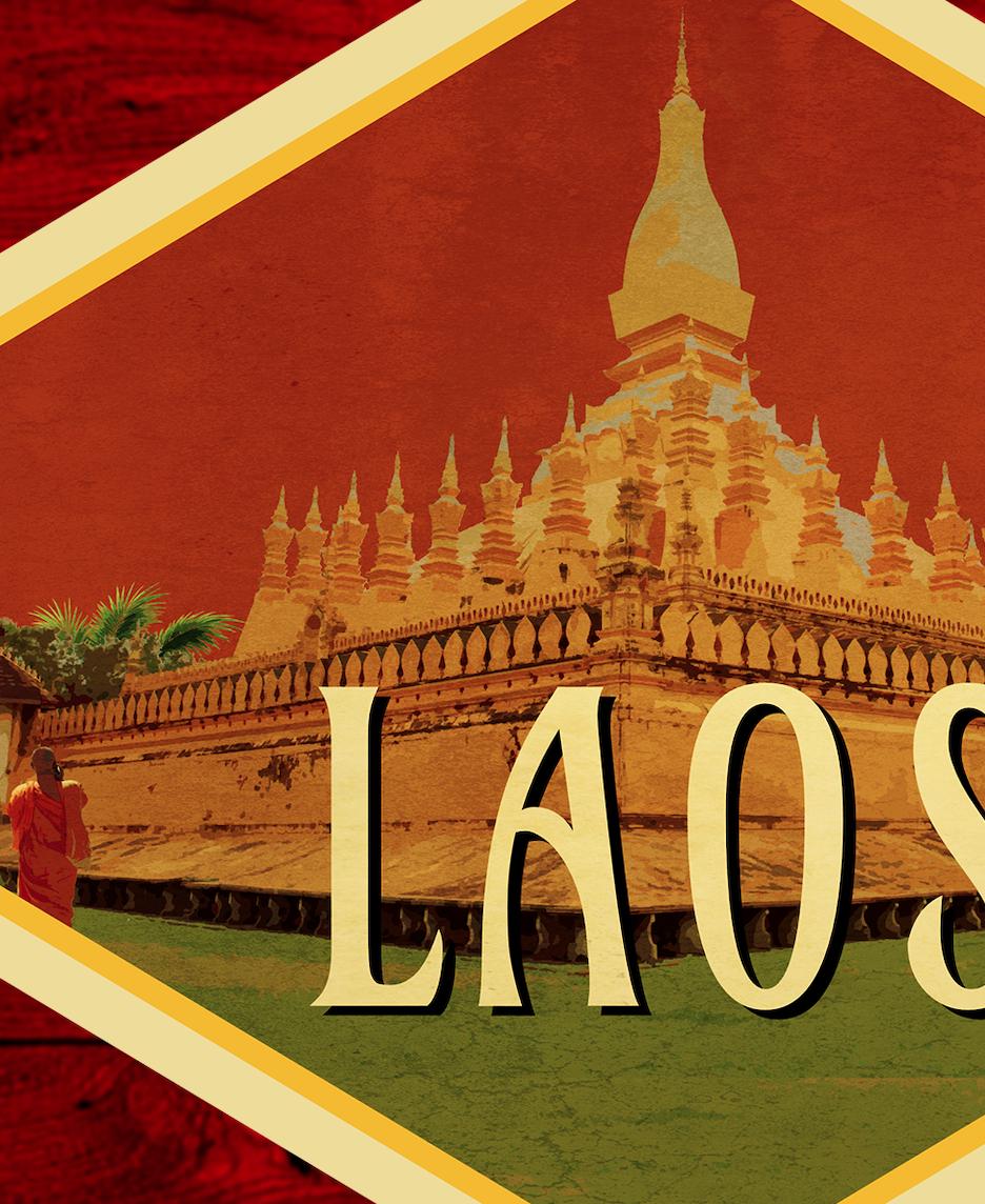 Laos travel sticker, vintage style decal for suitcase, luggage, laptop or water bottle