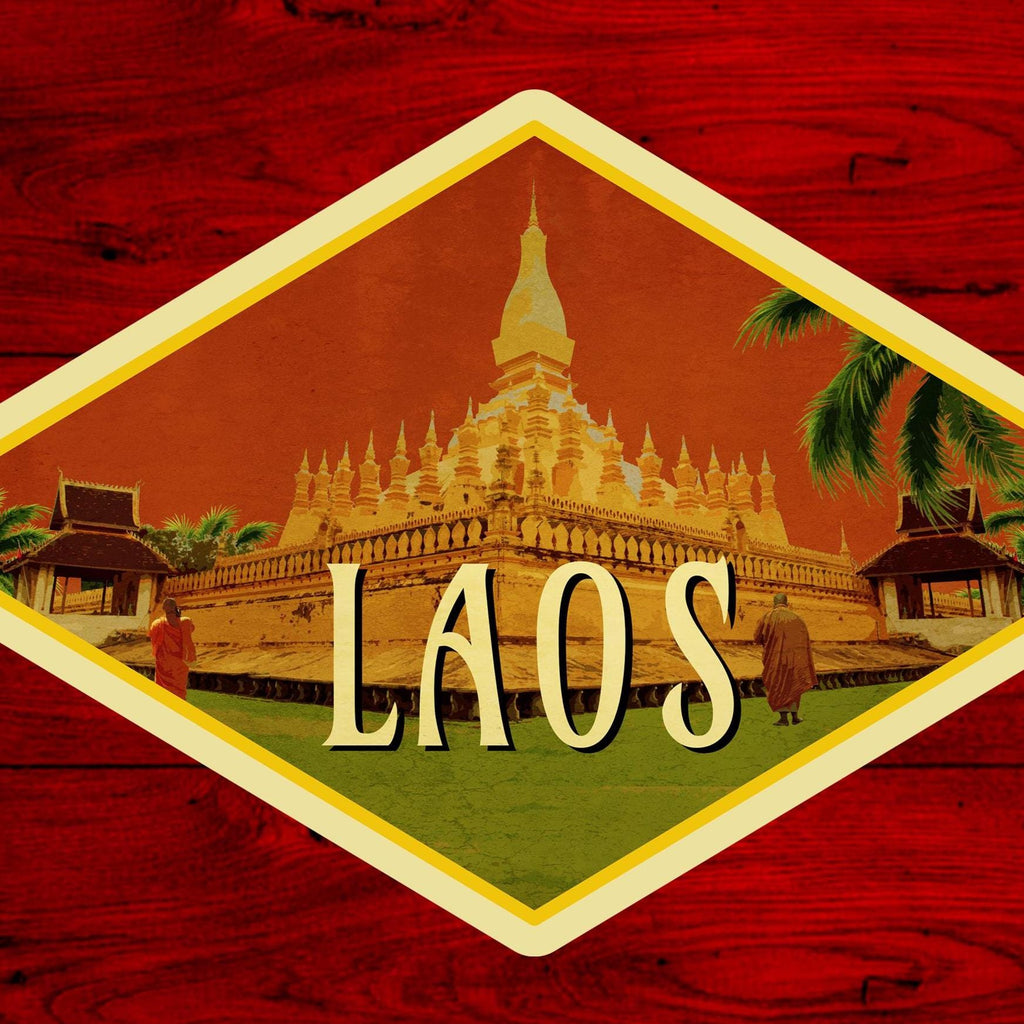 Laos travel sticker, vintage style decal for suitcase, luggage, laptop or water bottle