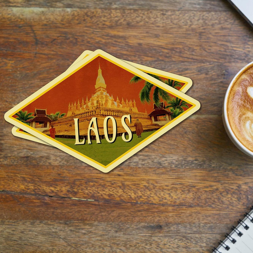 Laos travel sticker, vintage style decal for suitcase, luggage, laptop or water bottle