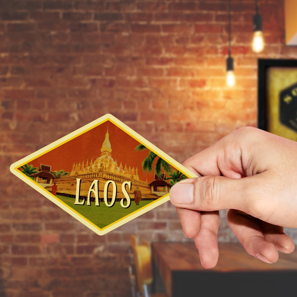 Laos travel sticker, vintage style decal for suitcase, luggage, laptop or water bottle