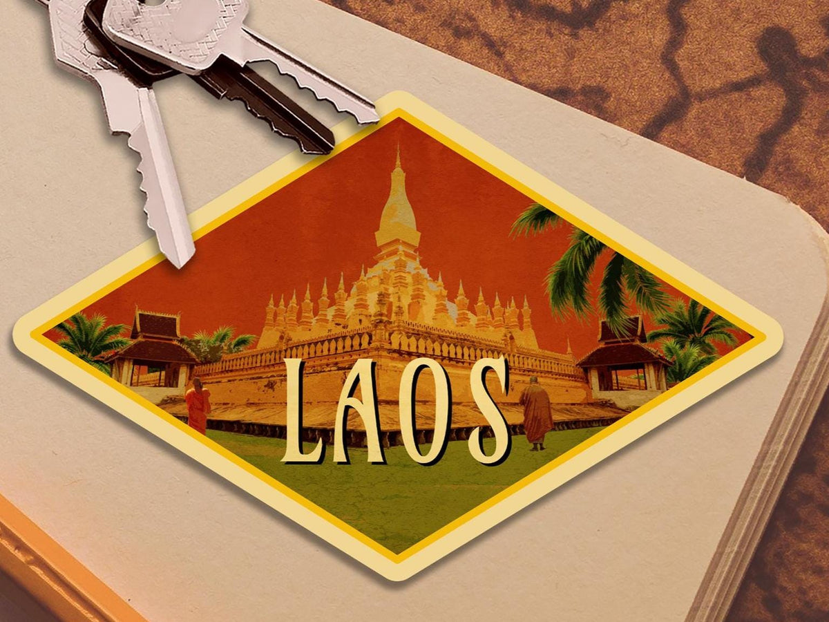 Laos travel sticker, vintage style decal for suitcase, luggage, laptop or water bottle