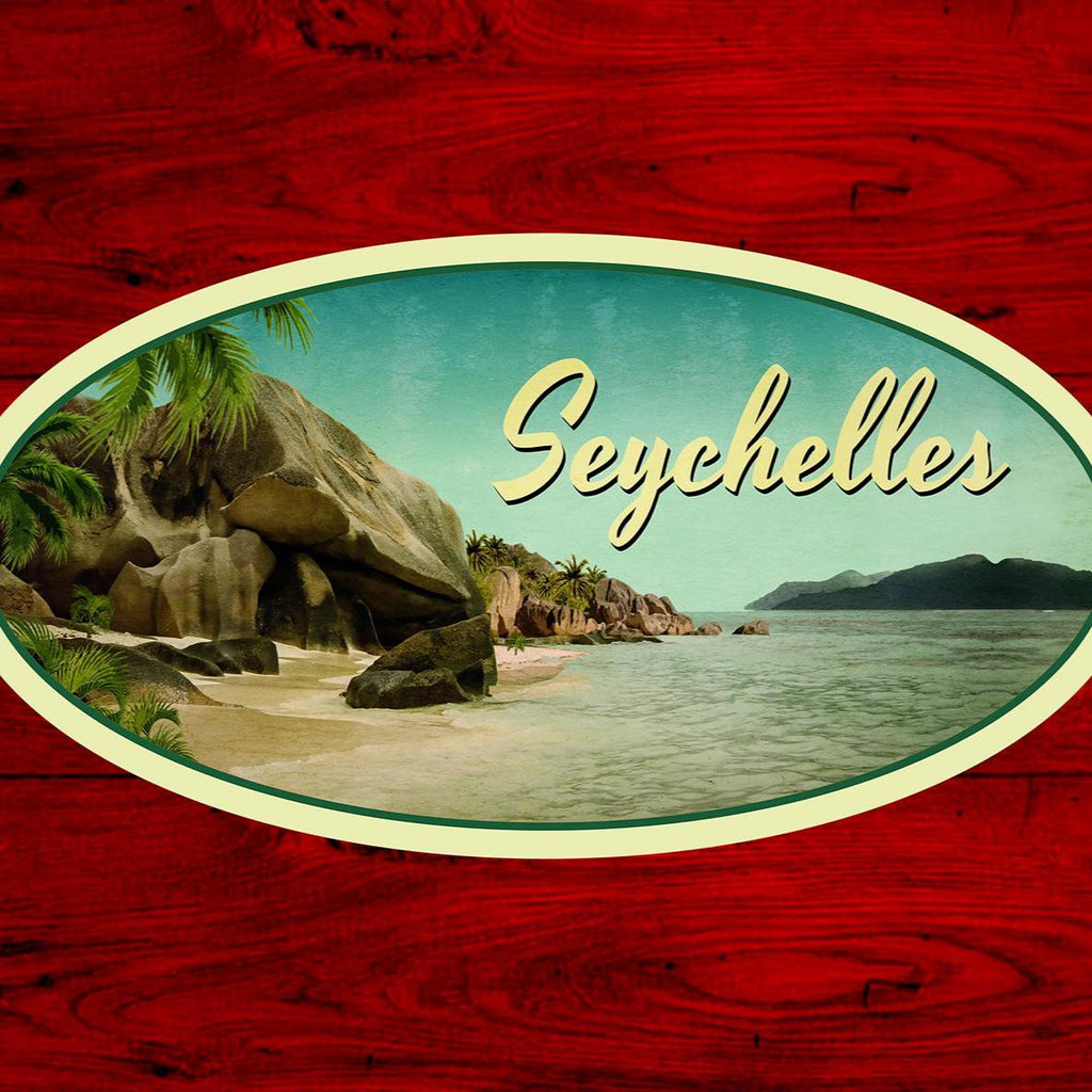 Seychelles travel sticker, vintage style decal for suitcase, luggage, laptop or water bottle