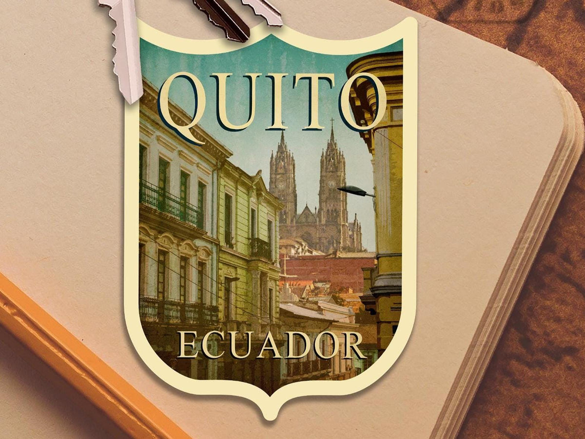 Quito Ecuador travel sticker, vintage style decal for suitcase, luggage, laptop or water bottle