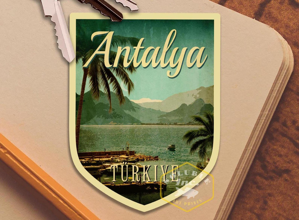 Antalya Turkey travel sticker, vintage style decal for suitcase, luggage, laptop or water bottle