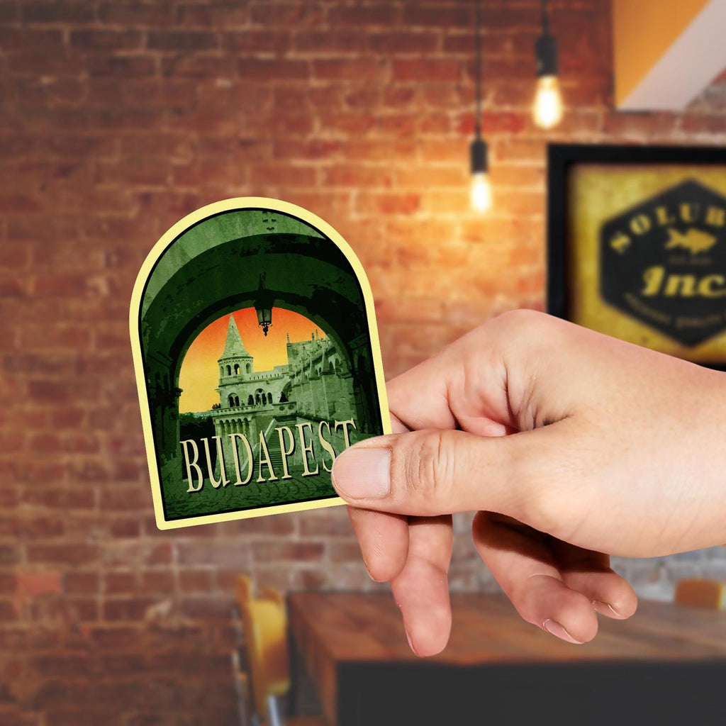 Budapest Travel Sticker: Vintage Suitcase Luggage Decal
