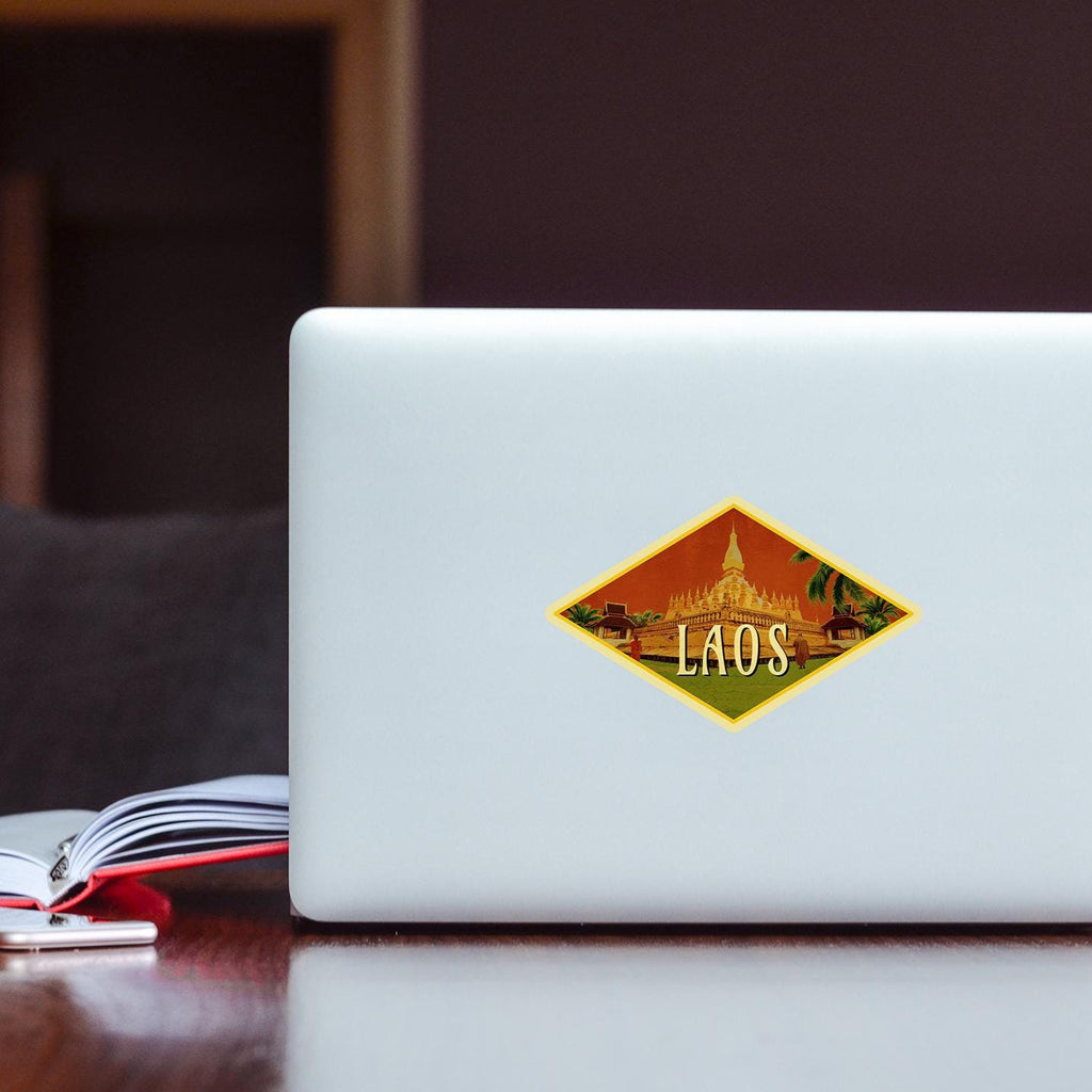 Laos travel sticker, vintage style decal for suitcase, luggage, laptop or water bottle