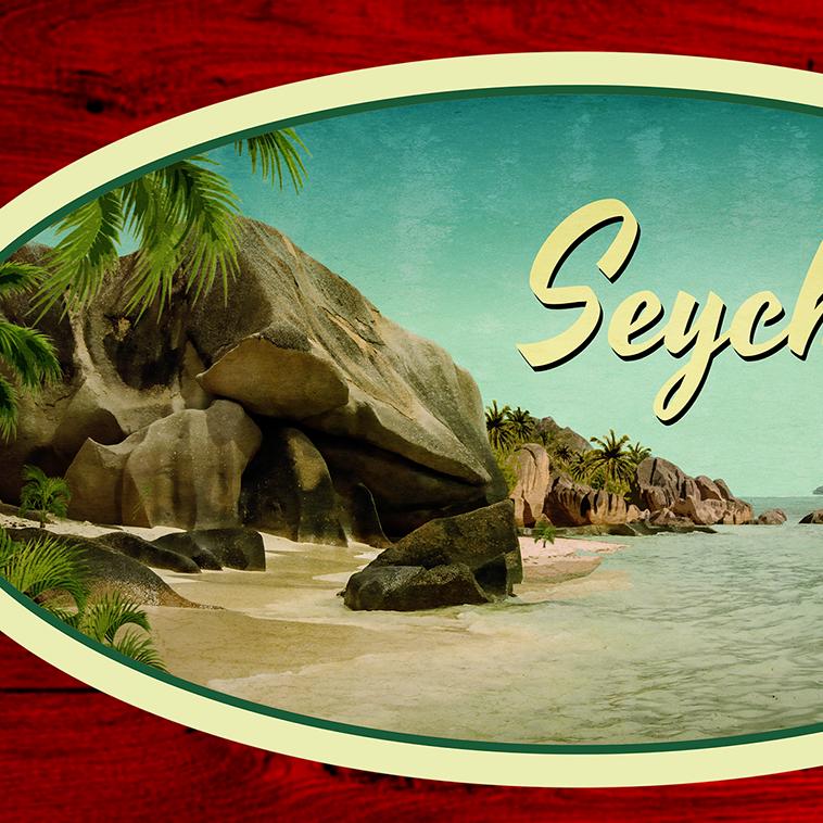 Seychelles travel sticker, vintage style decal for suitcase, luggage, laptop or water bottle