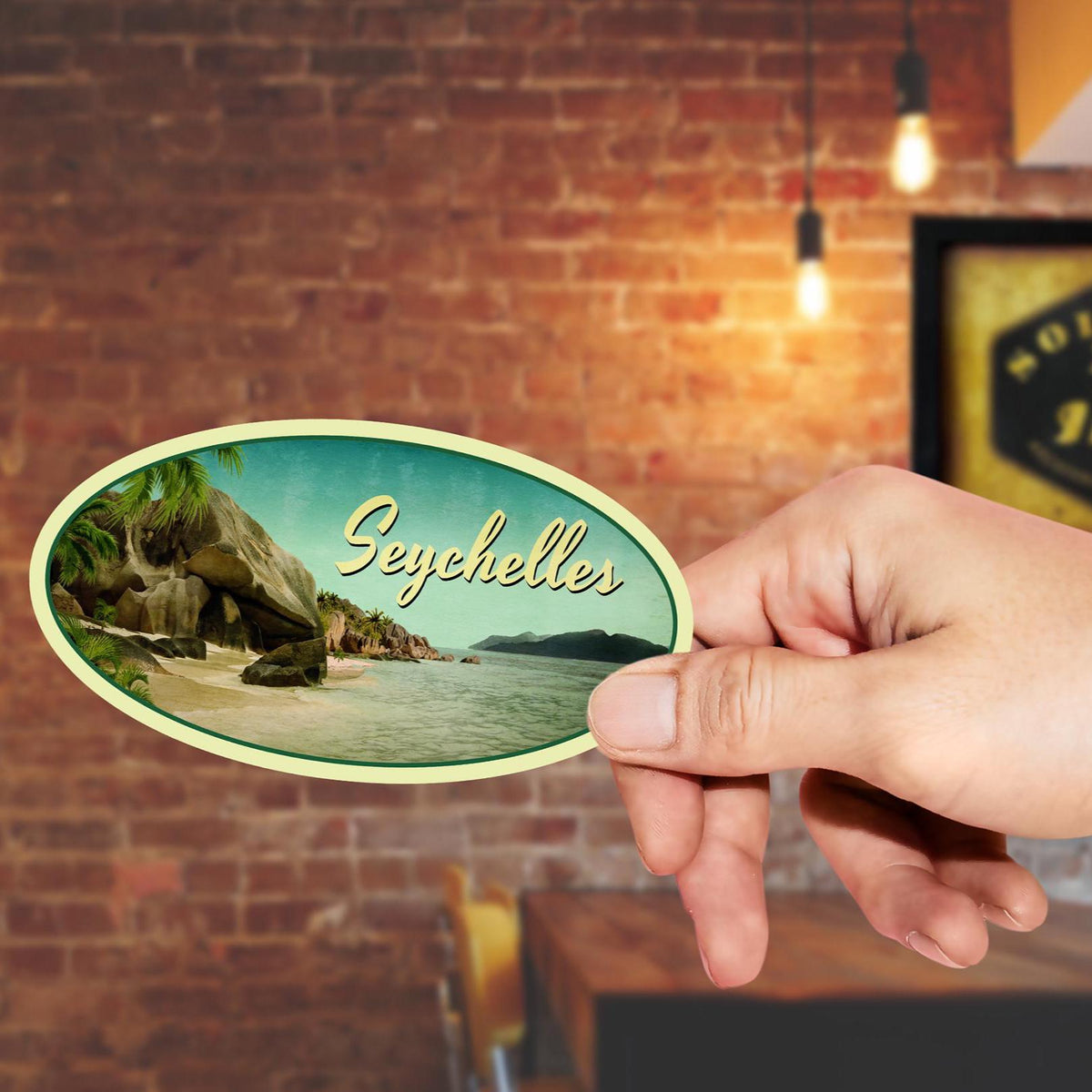 Seychelles travel sticker, vintage style decal for suitcase, luggage, laptop or water bottle
