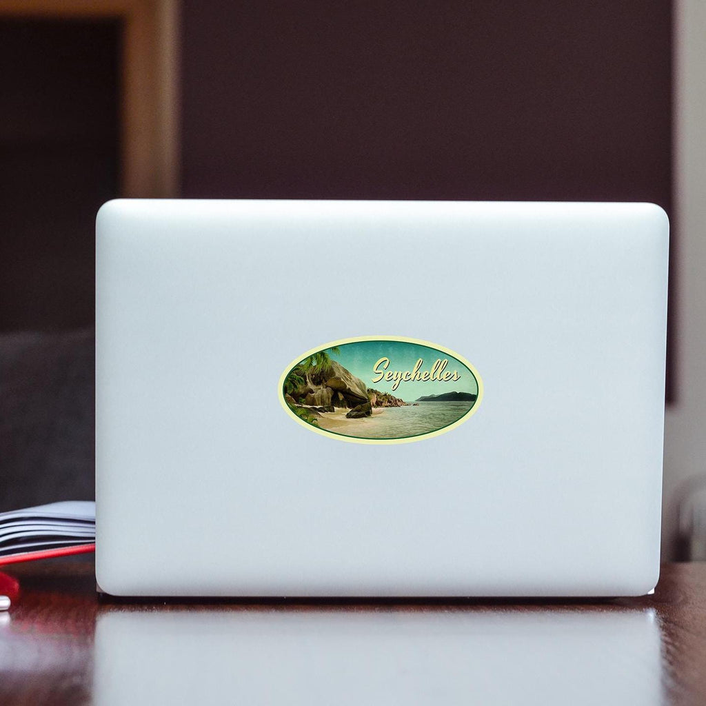Seychelles travel sticker, vintage style decal for suitcase, luggage, laptop or water bottle