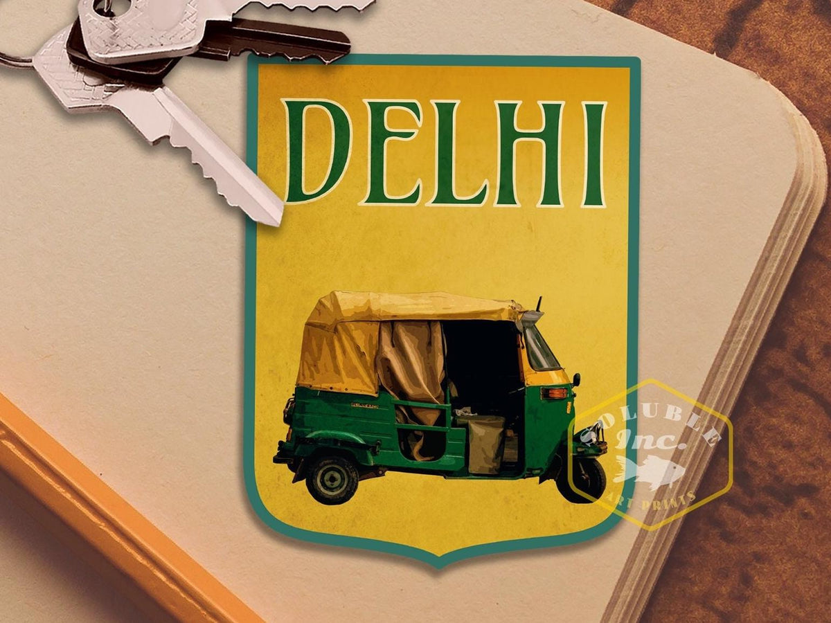 Delhi India travel sticker, vintage style decal for suitcase, luggage, laptop or water bottle