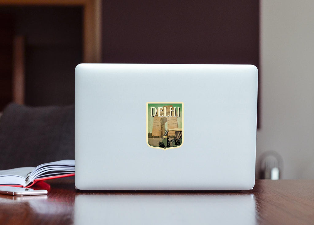 Delhi India travel sticker, vintage style decal for suitcase, luggage, laptop or water bottle