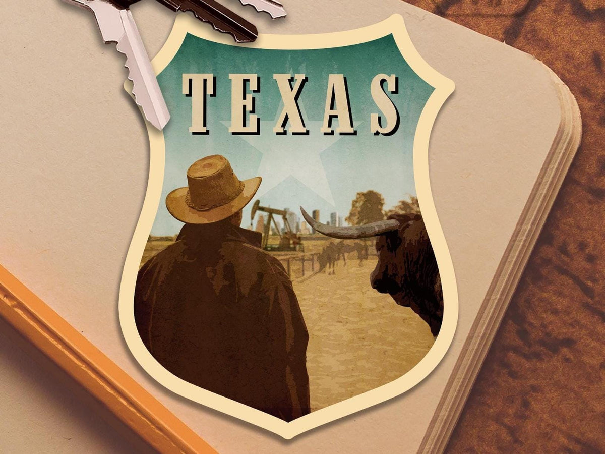 Texas travel sticker, vintage style decal for suitcase, luggage, laptop or water bottle