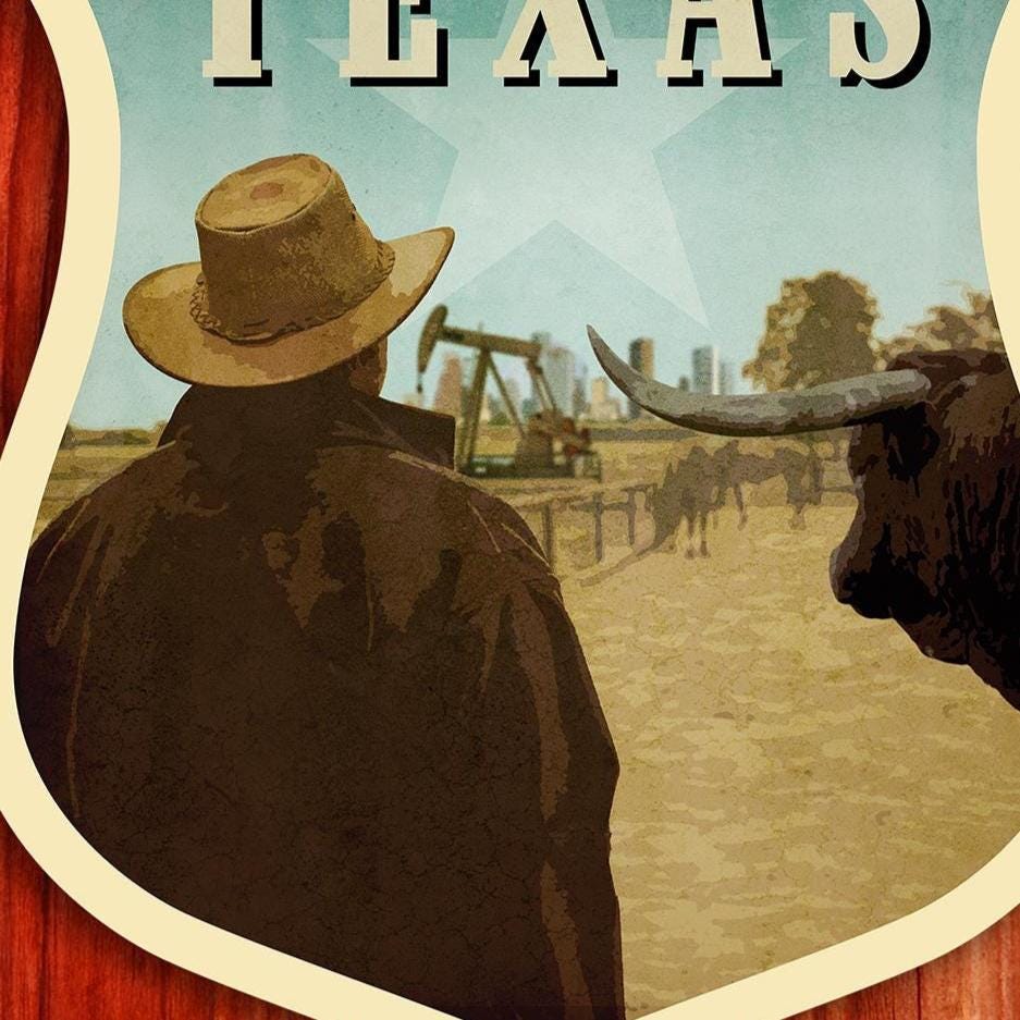 Texas travel sticker, vintage style decal for suitcase, luggage, laptop or water bottle