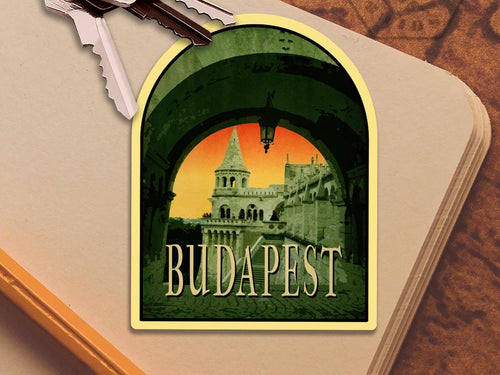 Budapest Travel Sticker: Vintage Suitcase Luggage Decal