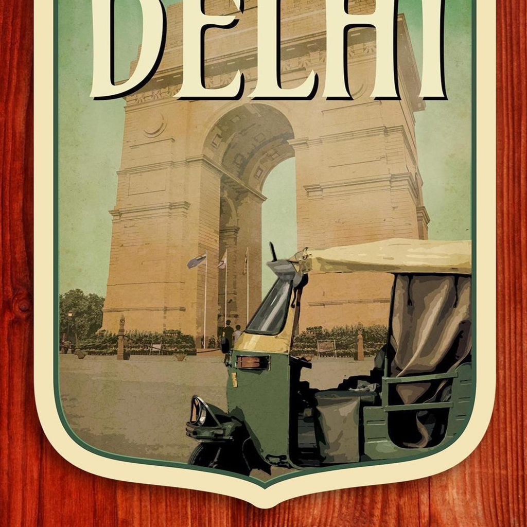 Delhi India travel sticker, vintage style decal for suitcase, luggage, laptop or water bottle