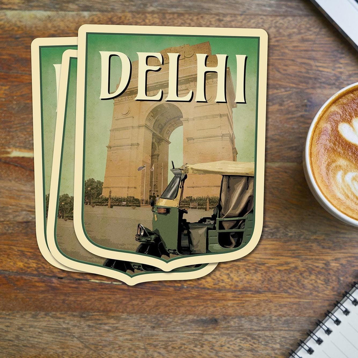 Delhi India travel sticker, vintage style decal for suitcase, luggage, laptop or water bottle