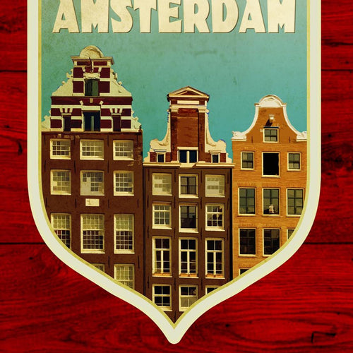 Amsterdam Travel Sticker: Vintage-style Suitcase, Laptop Decal