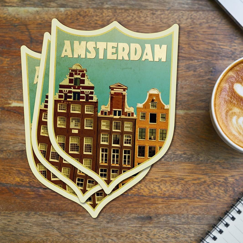 Amsterdam Travel Sticker: Vintage-style Suitcase, Laptop Decal